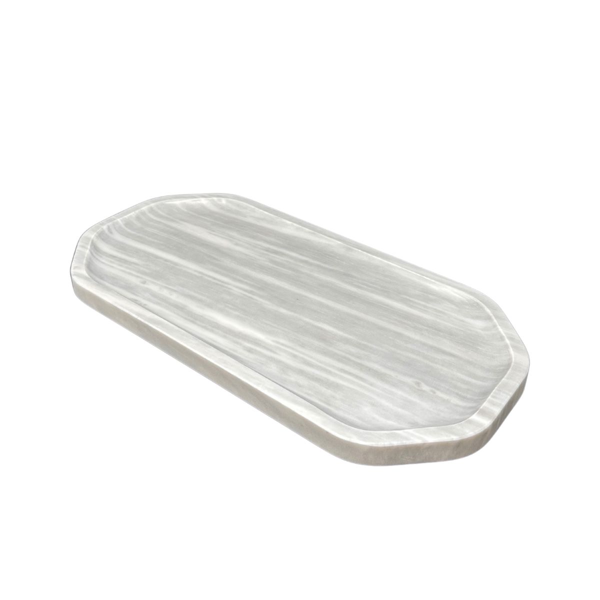 38 Studio Slate Medium Marble Tray, Semi White - Image 1