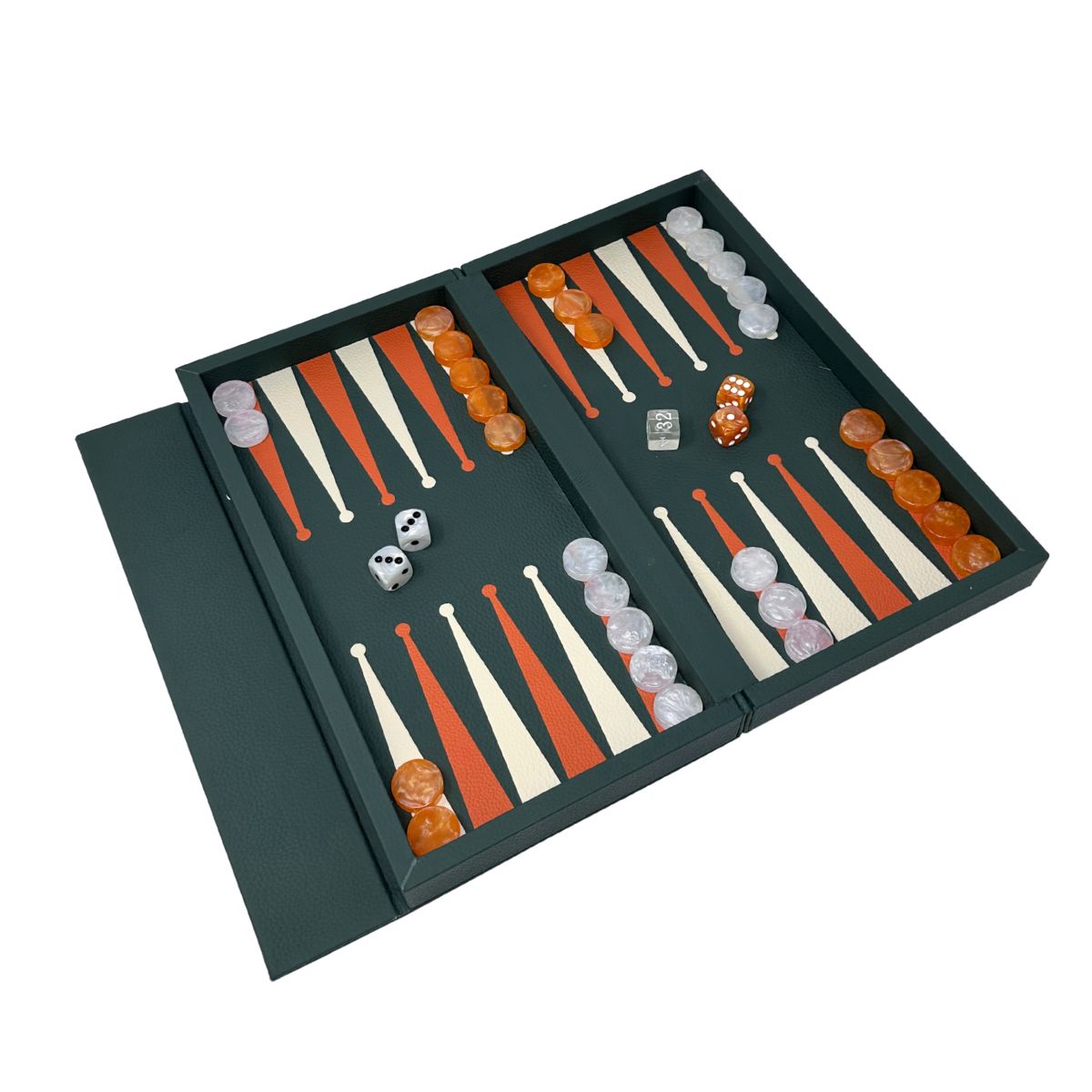 29 Leather Booklet Backgammon - Green - Image 1