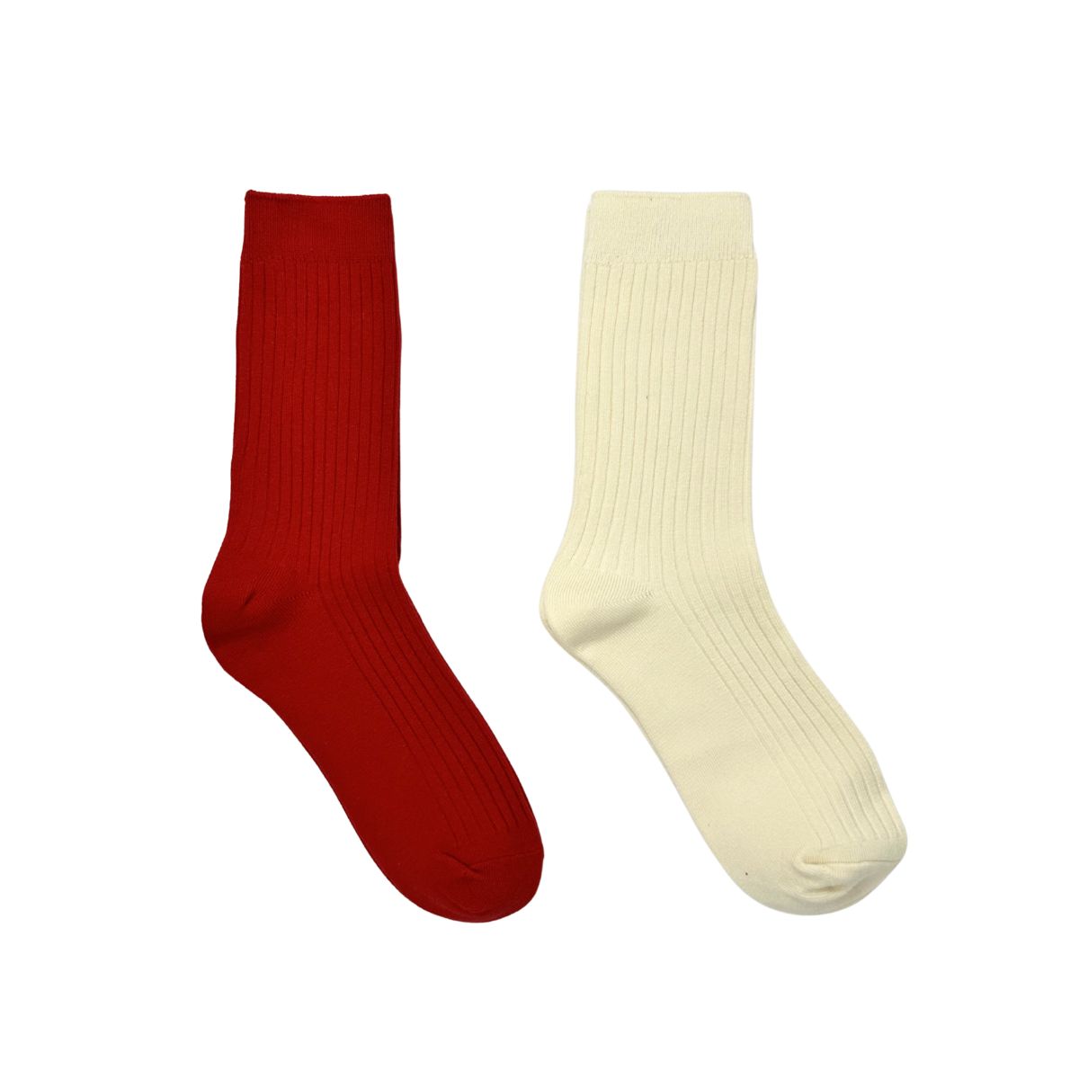 2 SOMA Cotton Socks, Set of 2 Medium Red & Creme - Image 1