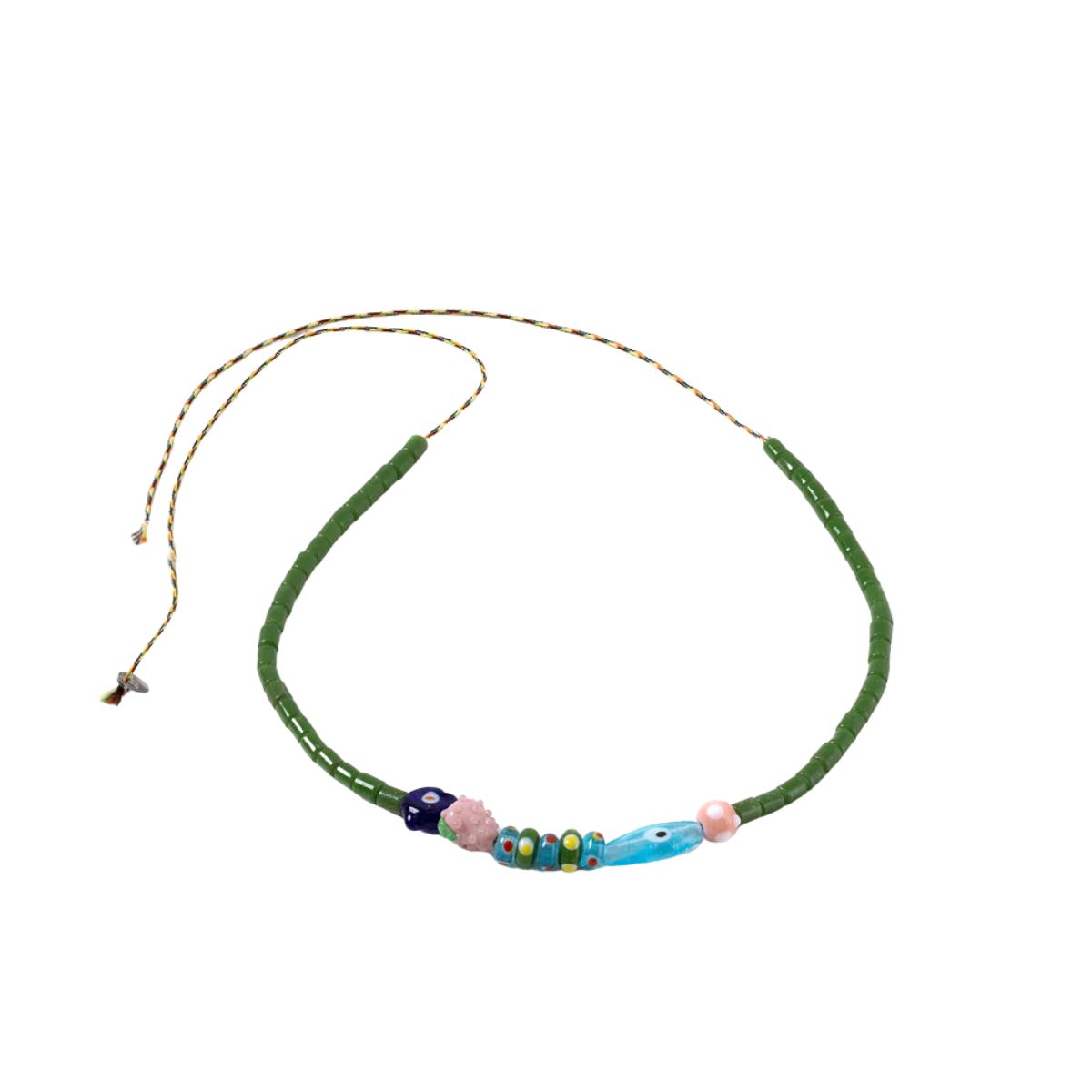 18 Glass Bead Necklace/Bag Charm Strawberry Eye Green Tube - Image 1