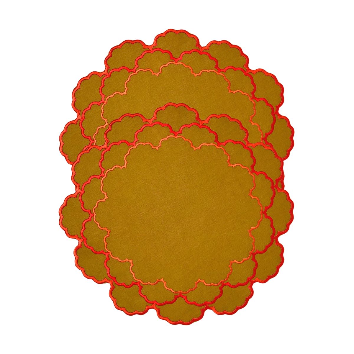 10 Linen Honey Flower Placemats Orange Set of 2 - Image 1