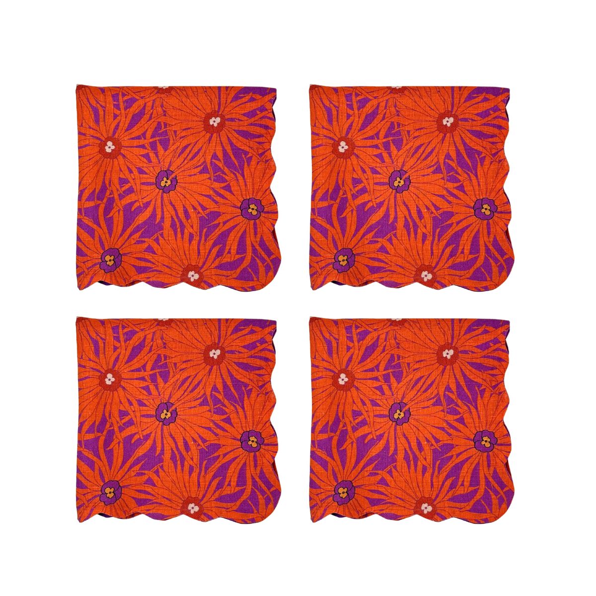 23 Double Face Square Purple Floral Napkins Set of 4 - Image 1