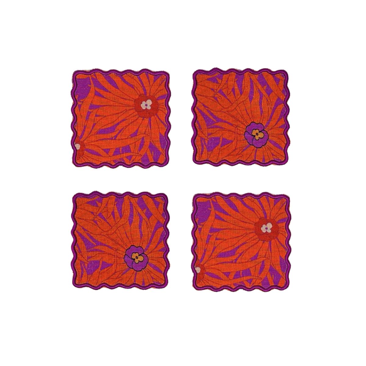 24 Square Scalloped Coaster Purple Floral Set of 4 - Image 1