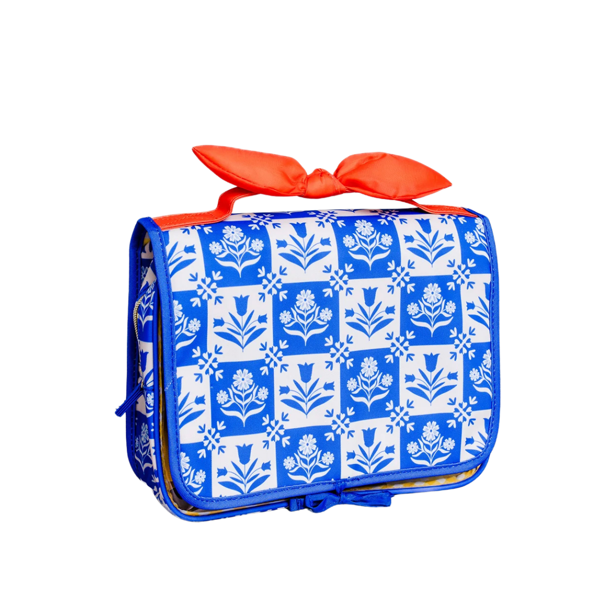89 Hanging Toiletry Bag, Blue Plaid Floral - Image 1