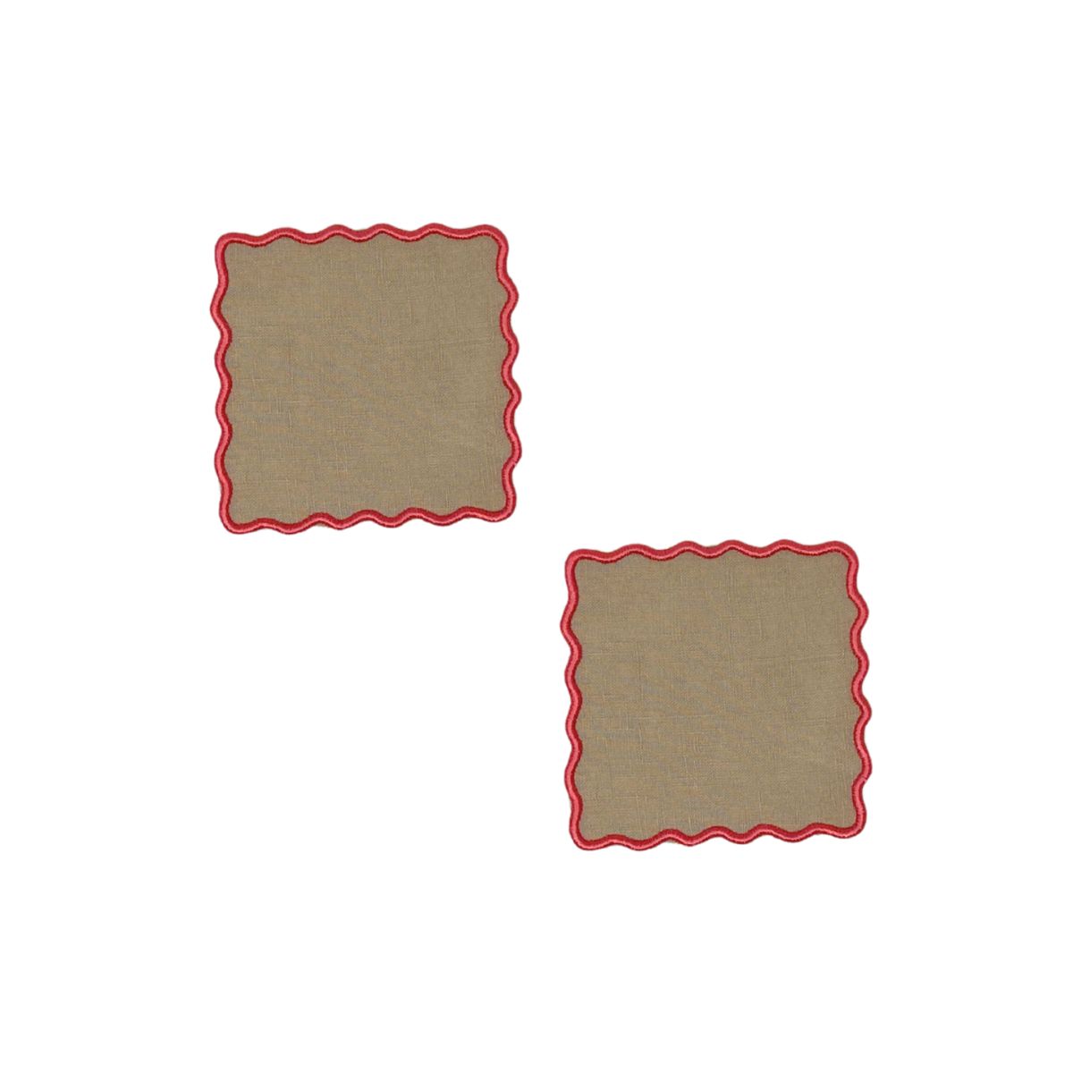 March the Brand for Lipshop (1) Square Scalloped Coaster Grey Linen Pink Set of 2 - Image 1