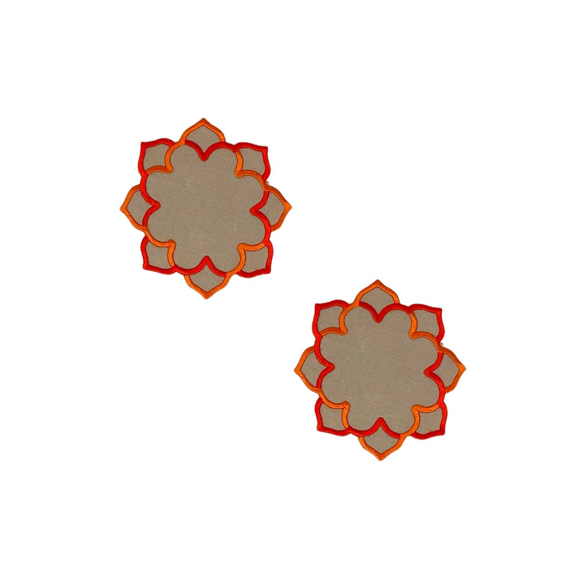 March the Brand for Lipshop Flower Linen Grey Coaster Orange Set of 2 - Image 1